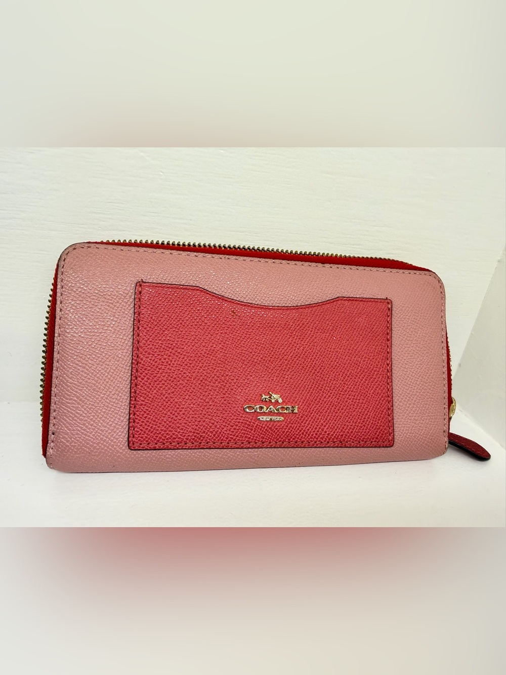 Coach pink color block long wallet